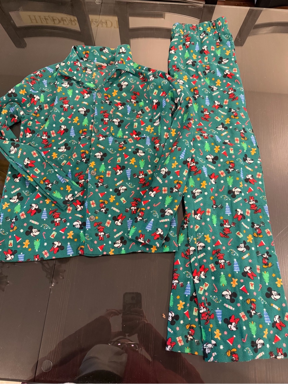 Old Navy Green Mickey & Minnie Holiday Pajama Set